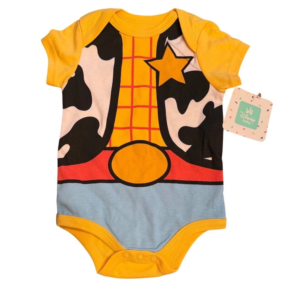 NWT Disney Baby Woody Toy Story Costume Bodysuit Yellow 6-9 Months New Adorable